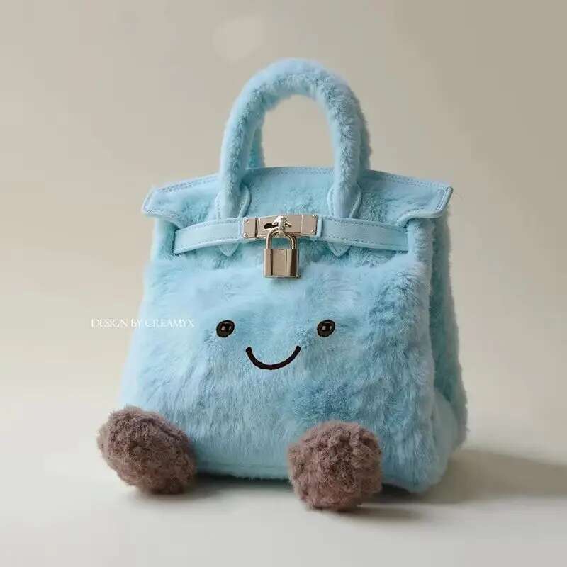 Cute Japanese Korean Girl Plush Handbag Joker Blue Small Fresh Fashion Portable Autumn Winter Gift For Girls Crossbody Bag