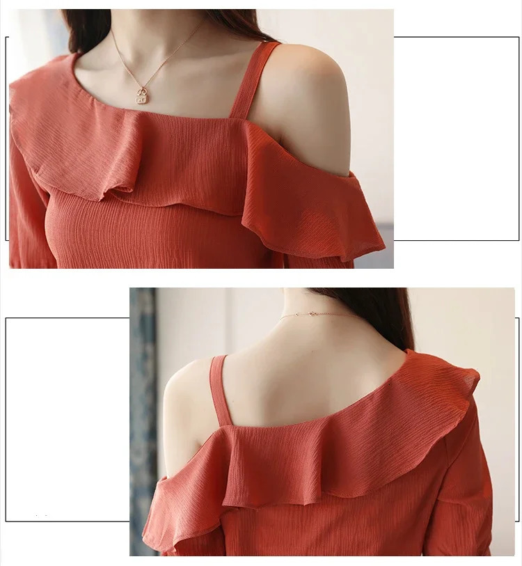 Blusas Mujer De Moda Summer Women Blouses Short Sleeve Chiffon Blouse Off Shoulder Blouse Tops Womens Tops And Blouses B381 250605