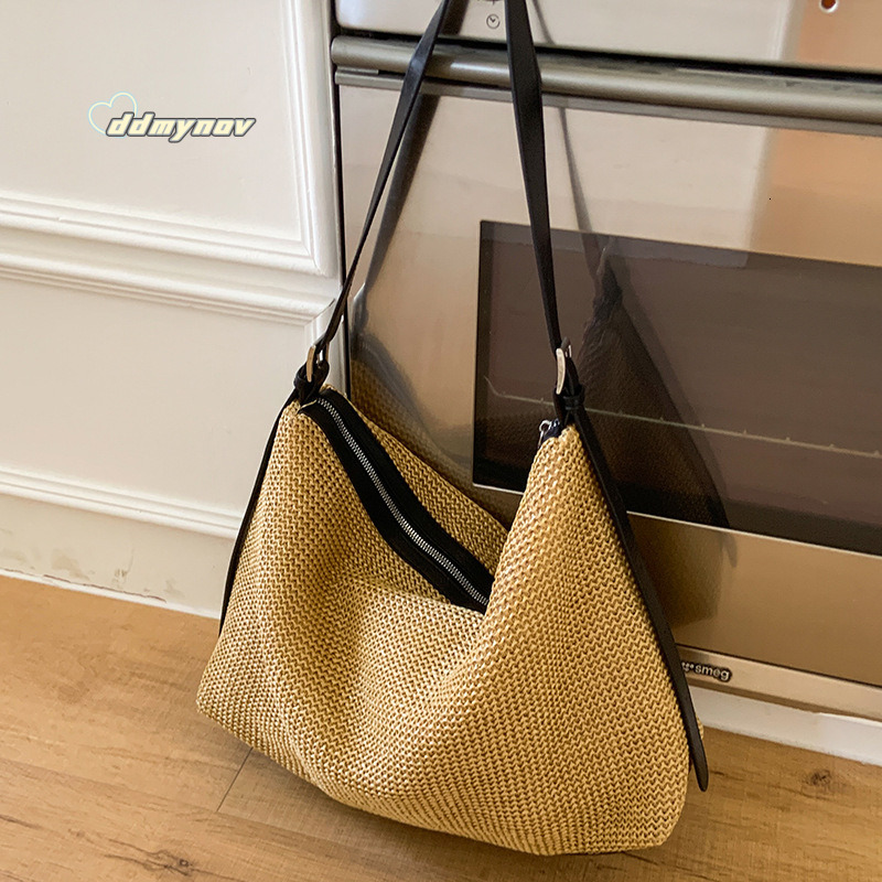 2025 New Woven Tote Straw Korean Style Large Capacity Shoulder Vacation Beach Bag for Women ddmynov