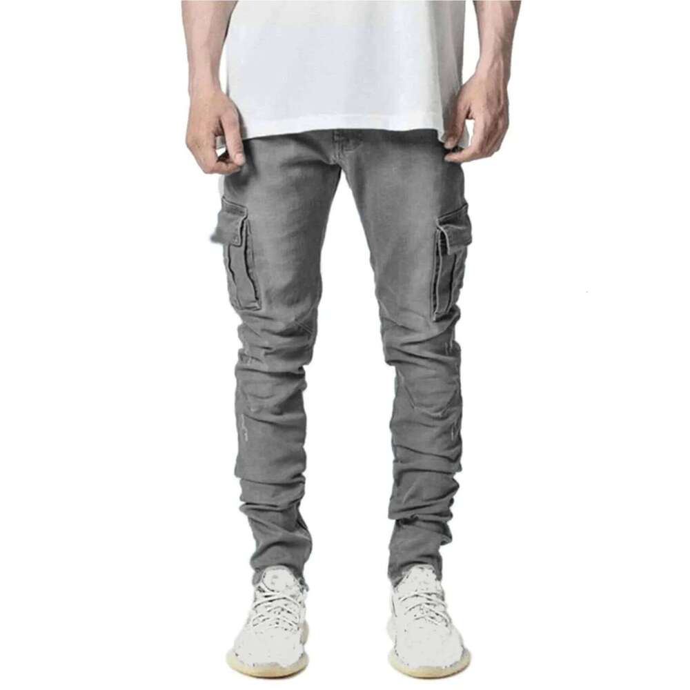 Men Stretch Jeans Washed Pencil Pants High Waist Ankle Length Trousers Vintage Pockets Button Zipper Fly Casual Basics Denims