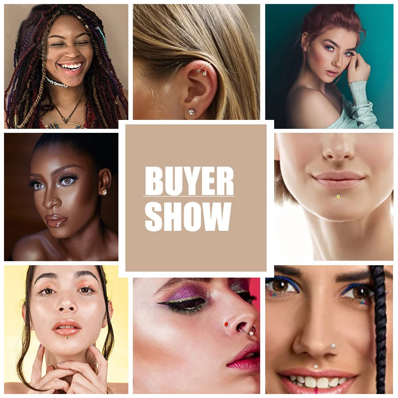 12Pcs/lot Magnetic Magnet Nose Stud Stainless Steel No Hole Nose Ring Ear Helix Cartilage Lip Labret Stud Non Pierced Jewelry 250605