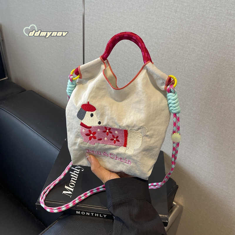 Ins Style Handbag for Women Cute Dachshund Embroidered Shoulder Trendy Fashion Lightweight Casual Crossbody Bag ddmynov