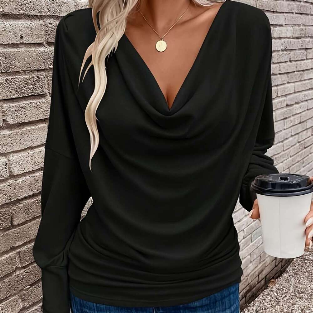 New Style Drop Neck Button Long Sleeve T-Shirt B5