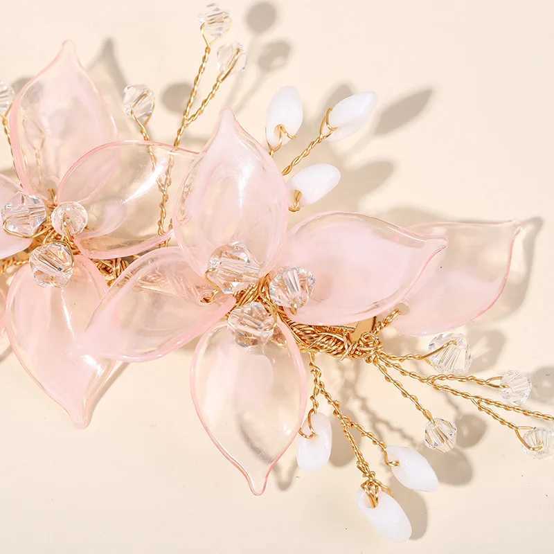 Pink Flower Hair Clips for Bride Wedding Hair Accessories Crystal Floral Hairpins Pearl Headpiece for Women Party Hair Jewelry Z250605