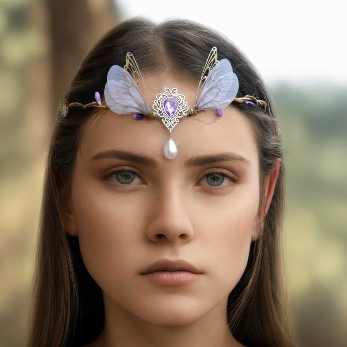 Handmade Forest Woodland Elf Hair Tiara Butterfly Deer Twig Branch Leaves Hair Crowns Fairycore Elven Hair Jewelry for women Z250605