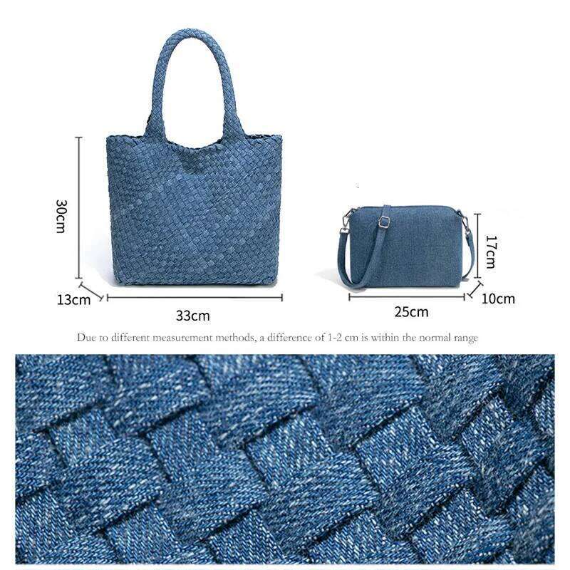 2025 New Women's Soft Sturdy Denim Woven Bag Handmade Knitting Tote Korean Style Spacious Eco-Friendly Classic Composite Handbag 2025/06/06