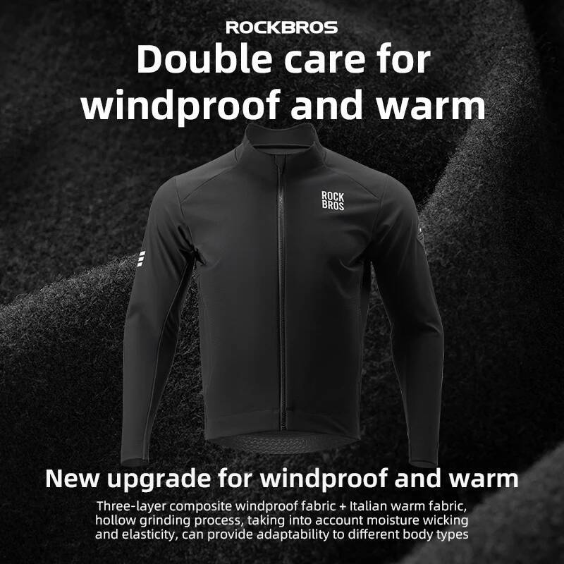 Ddmyoutdoor ROCKBROS Windproof Thermal Fleece Bike Jersey Autumn Winter Outdoor Sport Jacket Coat With Italian Warm Fabric Jogging Suit