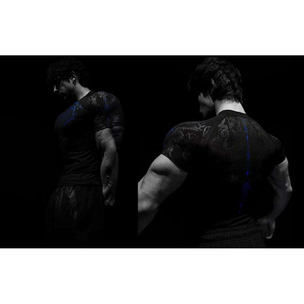 2025 Demon Line Drawing Spider Front and Back Print Short Sleeve T-Shirt Summer Trendy Brand Crew Neck Men's Top