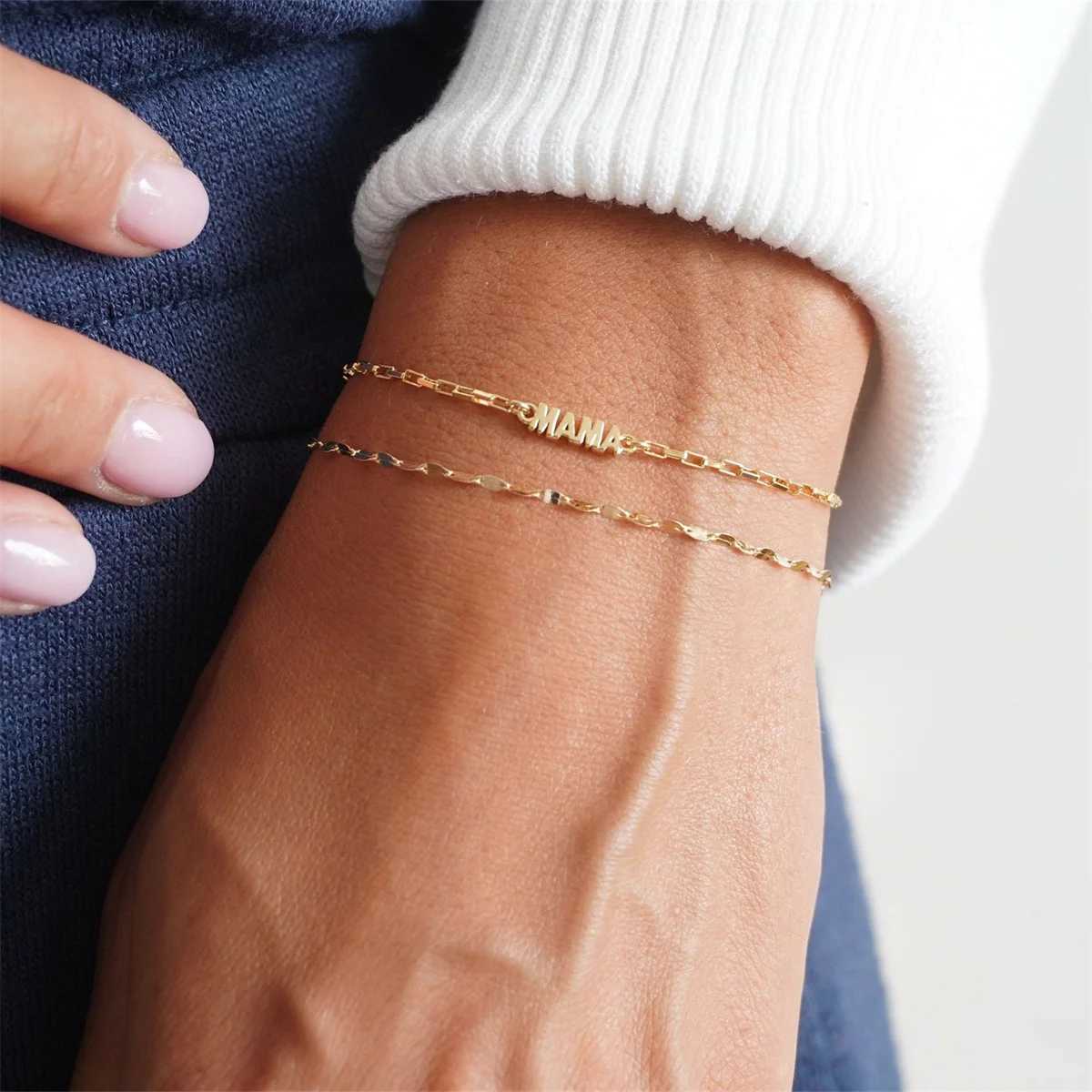 Mothers Day Gift Mama Titanium Steel Bracelet English Letter Pendant Plated True Gold Color Preserving Handmade W250606