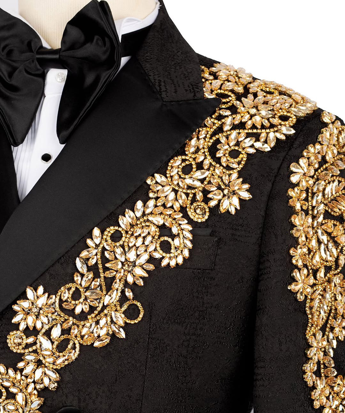 Luxury Man Suits Beading Peaked Lapel Party Prom 2 Pieces Set Blazer Rhinestone Customized Evening Double Breasted Jacket Pants Plus Size