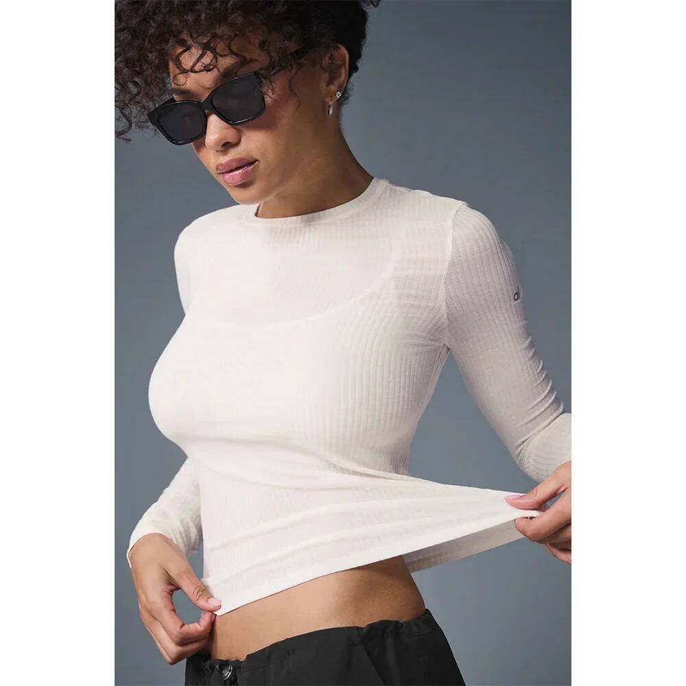 2025 new yoga thread slim long sleeve light and comfortable crew-neck top summer outdoor fiess elastic pullover