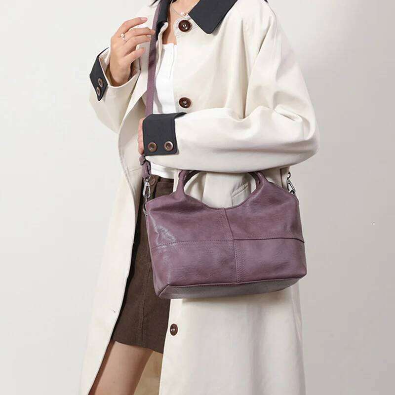 Ladies Leisure Handbag Solid Color Shoulder Zipper Saddle Waterproof Casual Pouch Soft PU Daypack Weekend Sling Bag