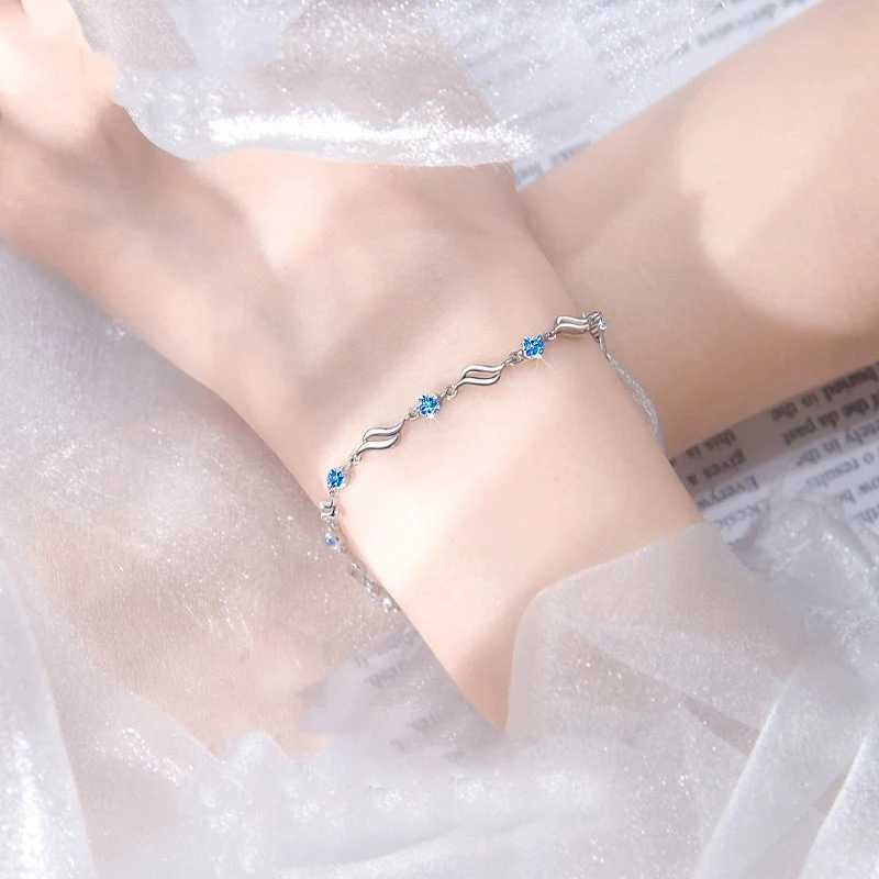 NEW European Fine Sparkling Blue AAA CZ S925 Sterling Silver Wave Bracelet For Women Friend Summer Gift Jewelry W250606