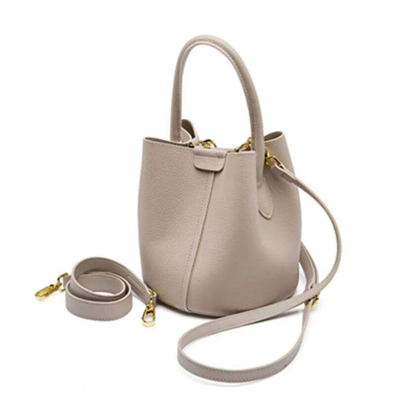 Hifashion Cowhide Genuine Leather Bucket Small Shoulder Bags For Women 2025 Designer Crossbody Purse Tote Ladies Handbags