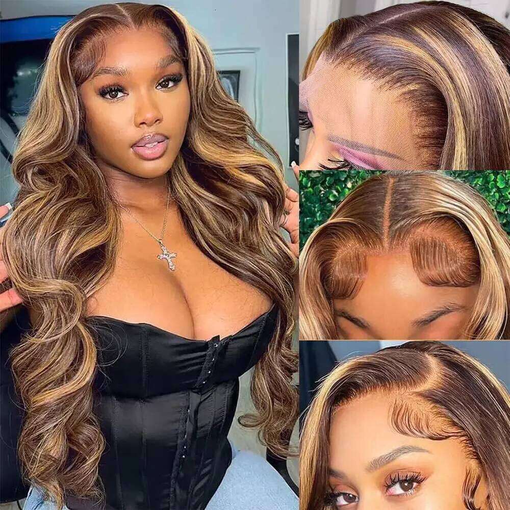 250 Density Transparent HD Human Hair Wig 40 Inch Highlight Ombre 13x4 Body Wave Front 4/27 Colored 13x6 Lace Frontal Wigs
