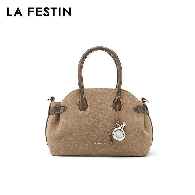 LA FESTIN Original Brand Women s New Suede Designer Handbag Boston Shoulder Crossbody Bowling Bag bag