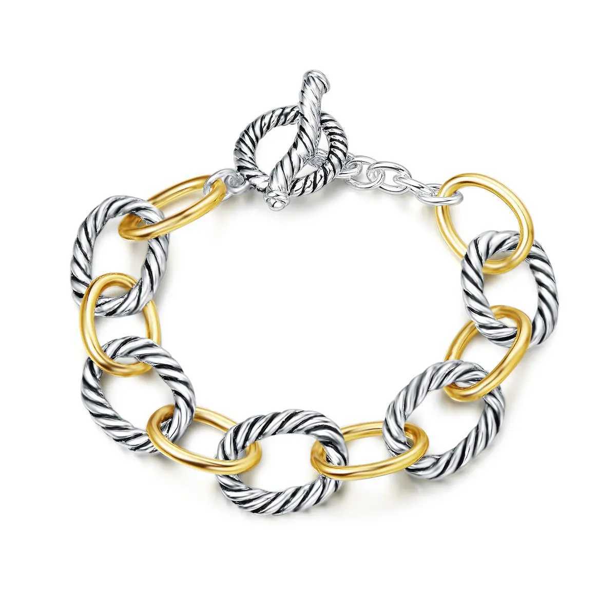 Link Bracelet for Women Two Tone Circles Chain Wire Cable Bangle Adjustable Inspired Dupe Bracelets Gift for Women Mother Girls W250606