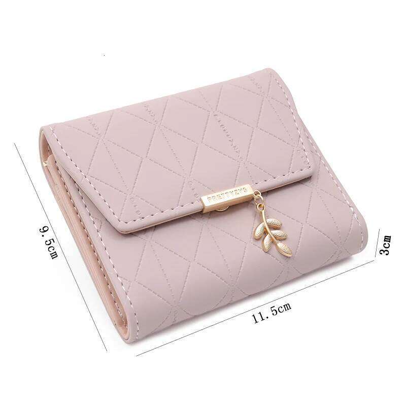 Autumn winter new women's short wallet Japan and South Korea small fresh PU simple folding hardware leaf pendant three fold MASA