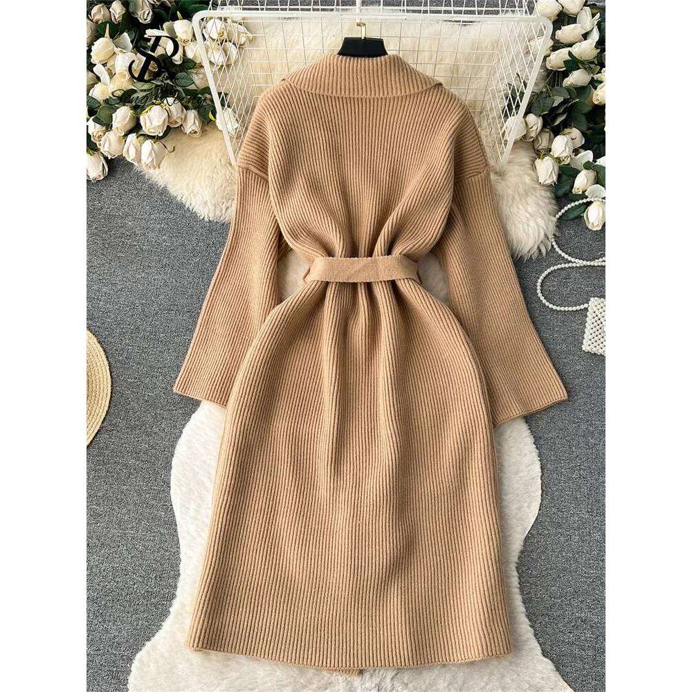 SINGREINY Winter Loose Knitted Overcoat Lapel Neck Sleeves Lace Up Streetwear 2023 Autumn Casual Long Sweater Cardiagns