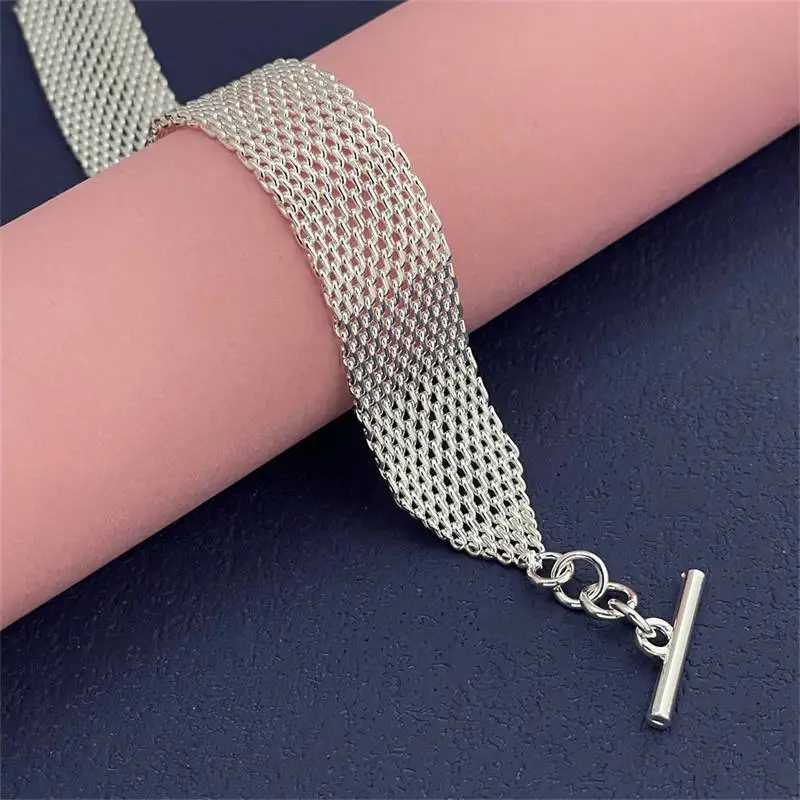925 Sterling Silver Watchband Network Mesh Chain Bracelet For Women Men Charm Wedding Engagement Party Jewelry W250606