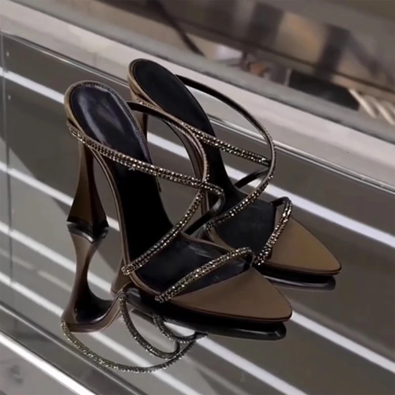 Crystal High Heels Slippers Pointed Toe Women Sandals Mules Shoes Summer Trend Dress Pumps Sandalias Mujer 250605