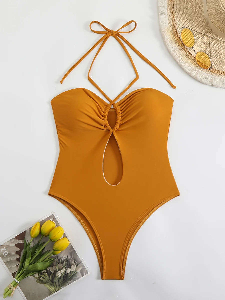 Sexy Halter Top Bikinis Bandeau Swimwear Women Swimsuit 2025 Female Bath Bathing Suit Swimming for Beach Wear Monokini 250530