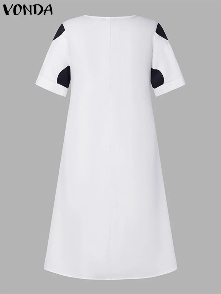 VONDA Plus Size 5XL Women Polka Dot Dress 2024 Summer V Neck Party Sundress Bohemian Maxi Long Vestido Beach Robe Elegant 250526