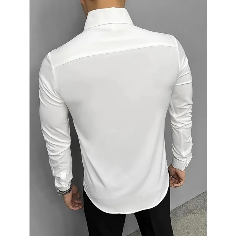 4 Colors Mens Shirt Solid Color Versatile Casual Lapel Breathable Skin friendly Mens Shirt European Size 250605