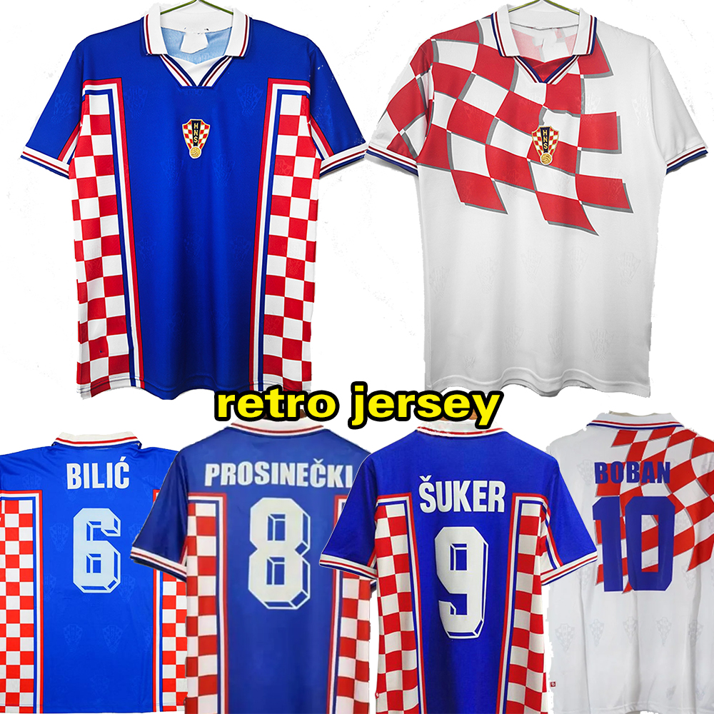 1998 Croatia national football team Retro Soccer Jerseys 98 Boban Prosinecki Bilic SUKER Home Away Classic Vintage Football Shirt MEN Camiseta Futbol Shirts