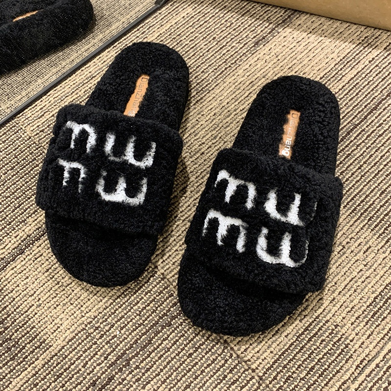 2025 free shipping autumn and winter new female designer shoes letter thick sole Korean version casual home one line trailer