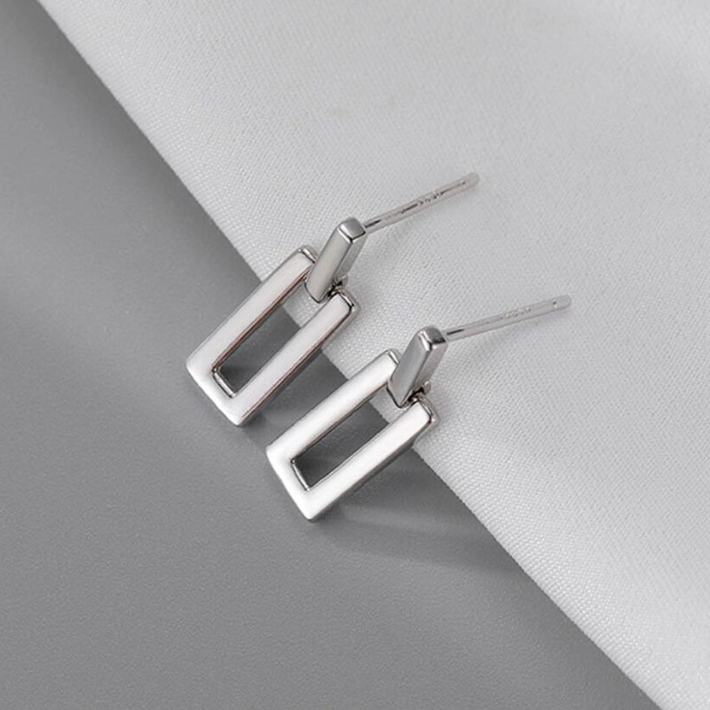 Minimalist Small Geometric Square Stud Earrings with Silver Needles Metal Inspired Individualistic