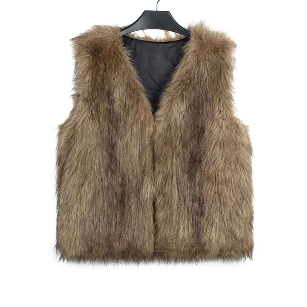 Women Faux Fur Waistcoat Fashion Winter Fuzzy Sleeveless Open Front Outwear Gilet Casual Short Vest Jacket Coat Y2K Streetwear
