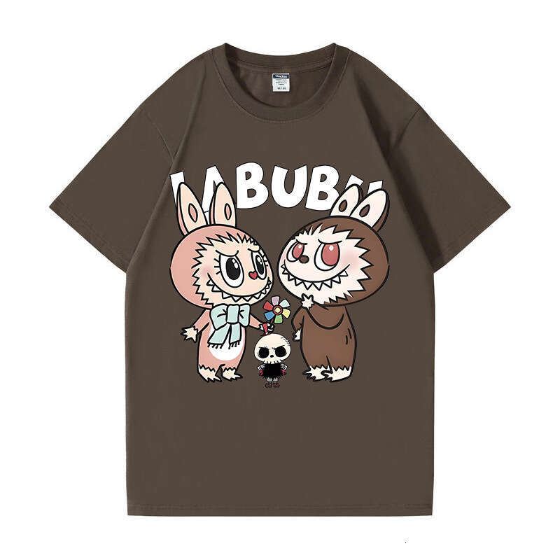 2025 New Labubu Shoulder Pure Cotton Short Sleeve Unisex Cartoon Anime Trendy T-Shirt Top labubus labubu doll