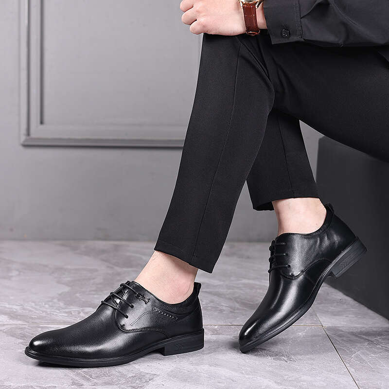 New Top Layer Formal for Men, Genuine Pointed Toe Lace-up Derby Shoes, Brand Business Men's Leather Shoes