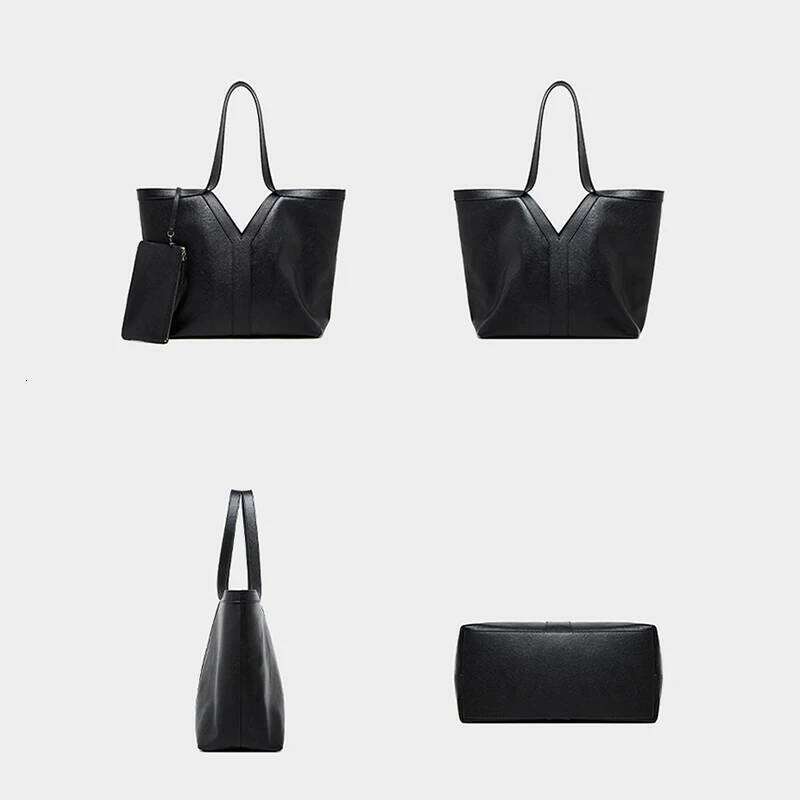 Free Custom-Made Genuine 2025 Leather Tote Shoulder Large Capacity Women's Armpit Handbag Cowhide Bag