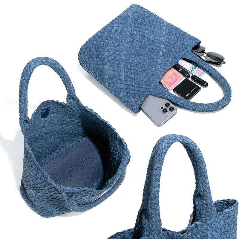 2025 New Women's Soft Sturdy Denim Woven Bag Handmade Knitting Tote Korean Style Spacious Eco-Friendly Classic Composite Handbag 2025/06/06
