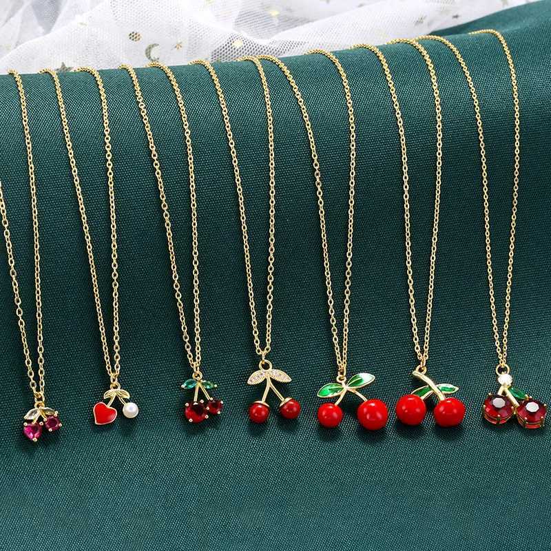 ZHUKOU Copper And Enamel Oil Drip Craft Red Cherry Pendant Necklace For Women Personalized Jewelry Gift VL635 Y250605