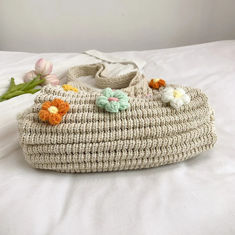 Ins Handbag Knitted Loose Wool Bag Singleshoulder Simple and Lightweight Woven Beach Bag 250605