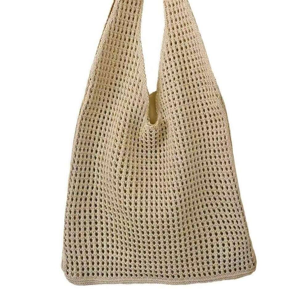 New Korean And Japanese Style Tote Beach Knitted Hollow Shoulder Woven Bag B5