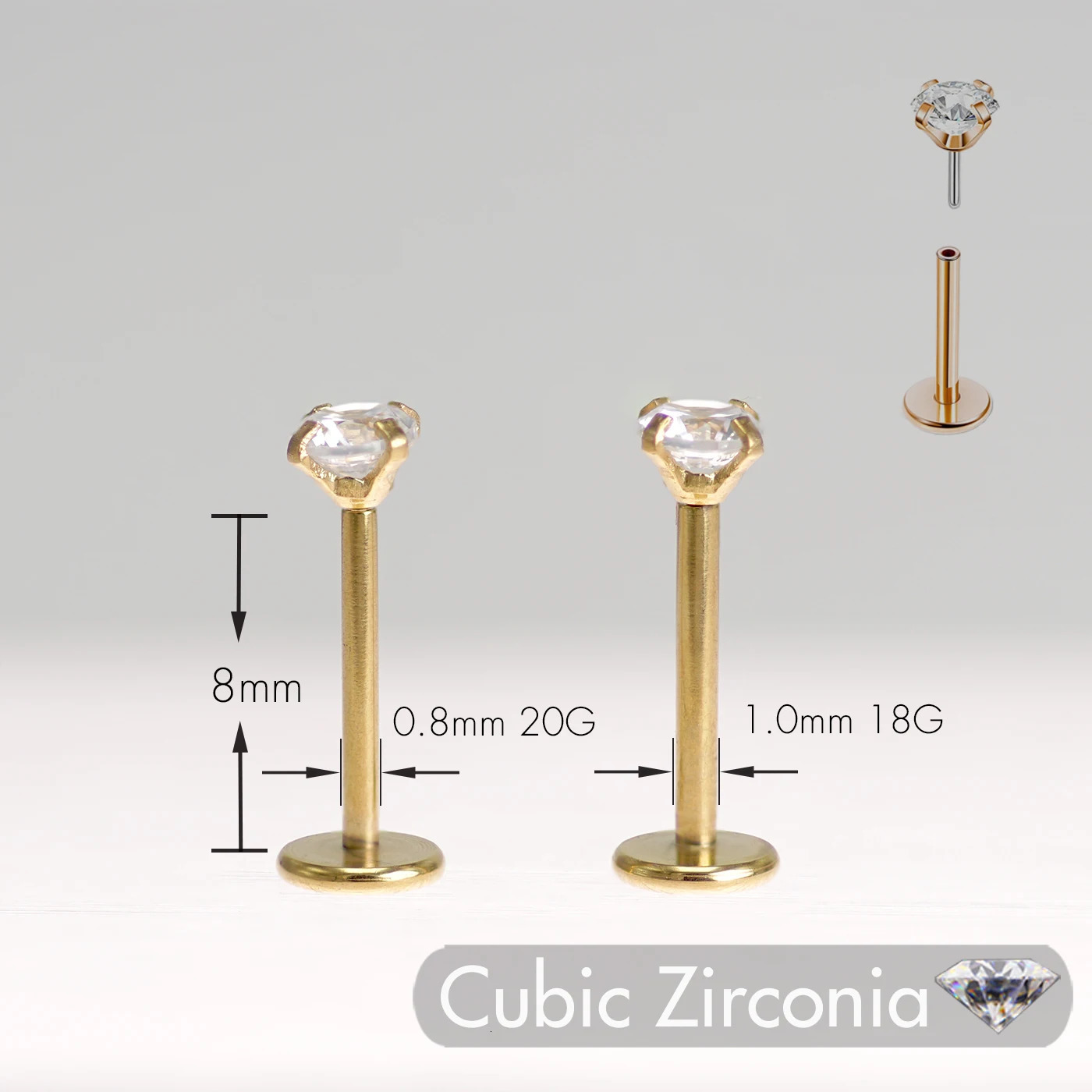 5Pcs Stainless Steel Threadless Push In Earring Nose Stud Cartilage Labret Lip Piercing Jewelry with 1.5/2/2.5/3/4MM CZ 18G 20G 250605