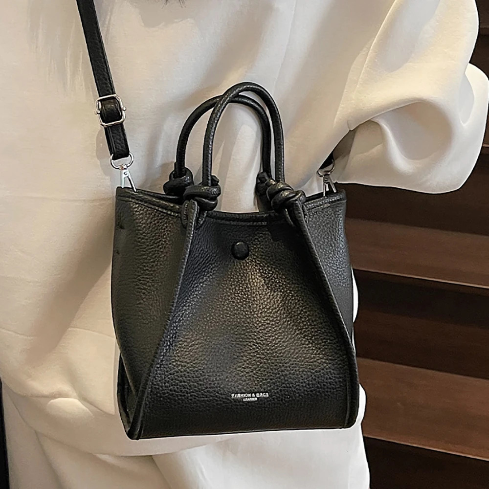 Womens Lychee Pattern Bucket Bag Korean Style High Grade Buckle Handbags Daily Simple Versatile Commute One Shoulder Bags 250605