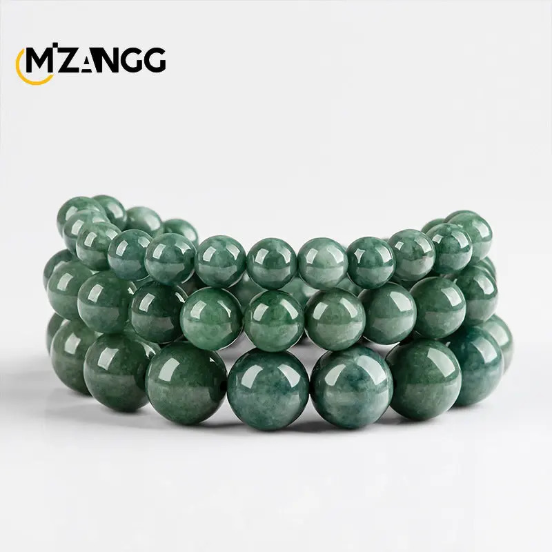 Really Natural A-grade Jadeite Bracelet Bean Green Round Beads Jade Strings Chinese Carving Men and Women Couple Hand Jewelry 250604