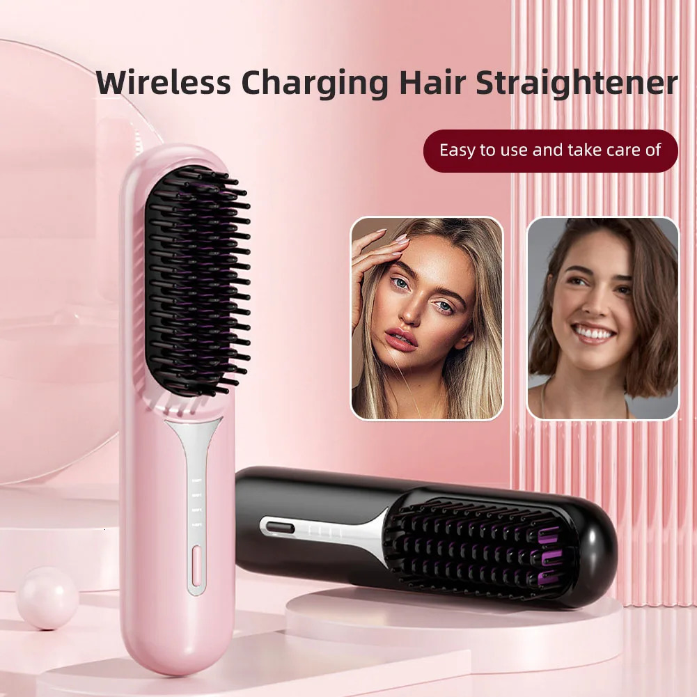 Wet Dry Hair Straightener Portable Hair Comb Cordless Hair Straightener Brush with Fast Heating Negative Ions for Fluffy Curly 250605