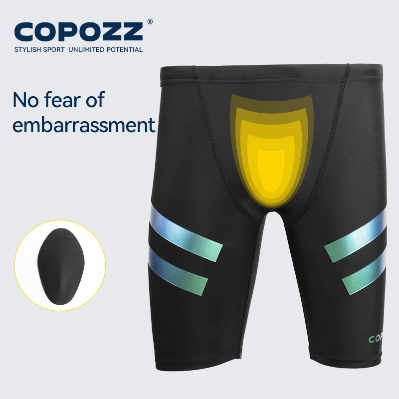 COPOZZ Men Shark Skin Water Repellent Swimming Trunks of Short and Five-quarter Length Swimsuit Swimwear Racing Briefs L-4XL 250530
