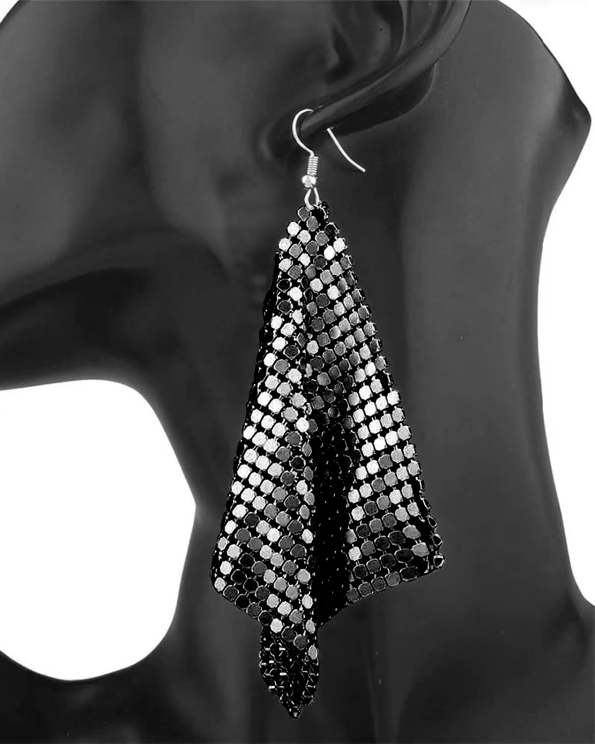 New Arrival Western Inspired Fashionable Metal Sequin Tassel Square Geometric Long Earrings