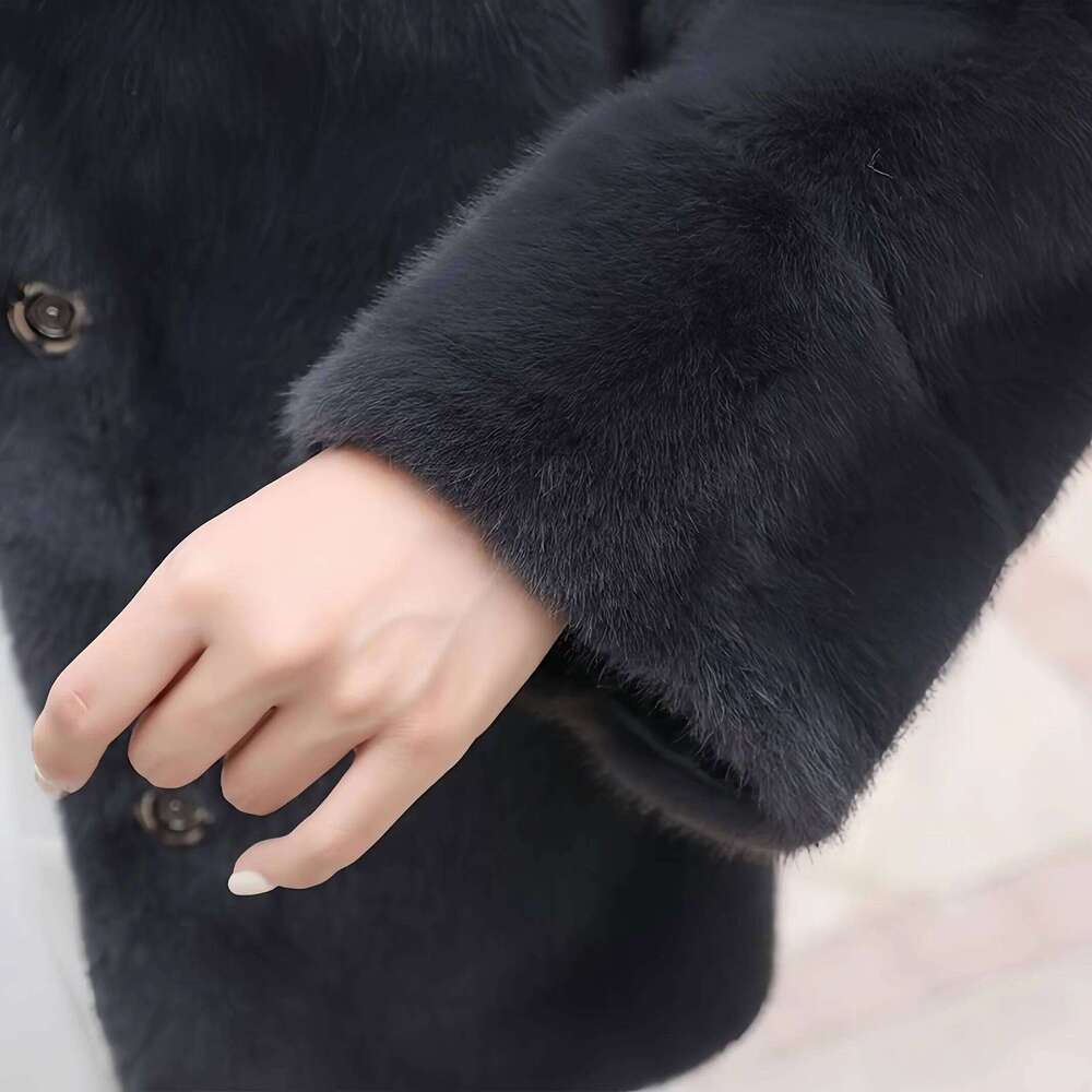 New Faux Mink Fur Coat for Women, Single Breasted Jacket,Korean Outwear,Hooded, Quilted, Thick , Autumn and Winter