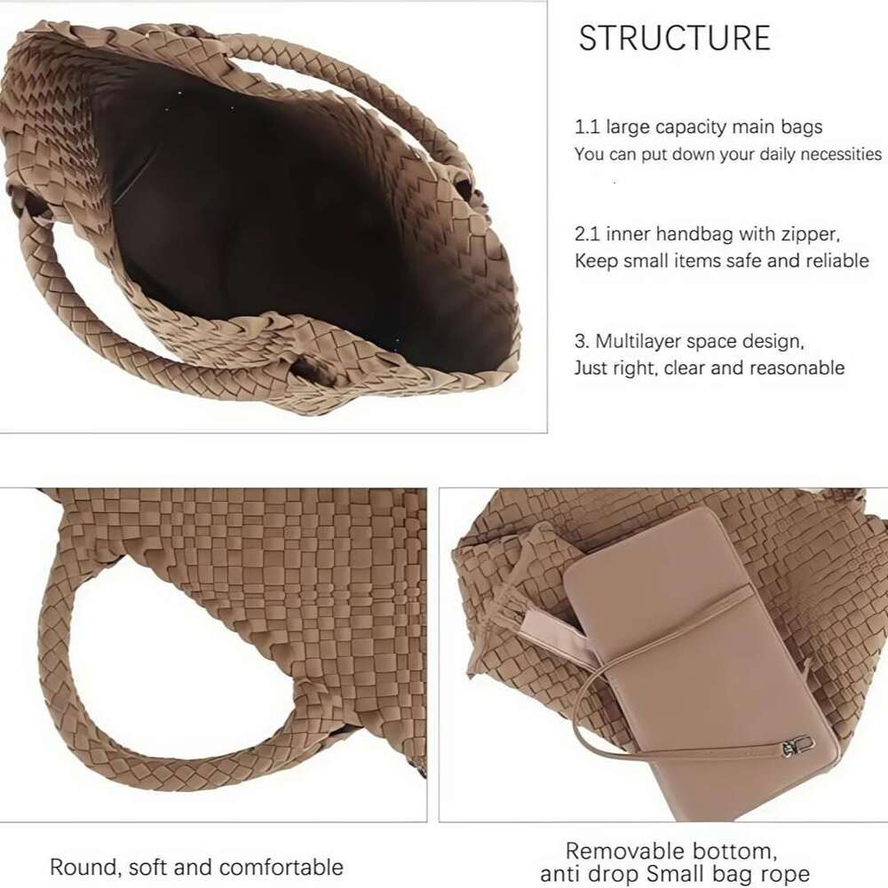 Hot Selling Woven + Purse Neoprene Tote Handbag Fashion Large Shoulder Top-Handle Travel Underarm Shopper Bag For Women Designer Bags