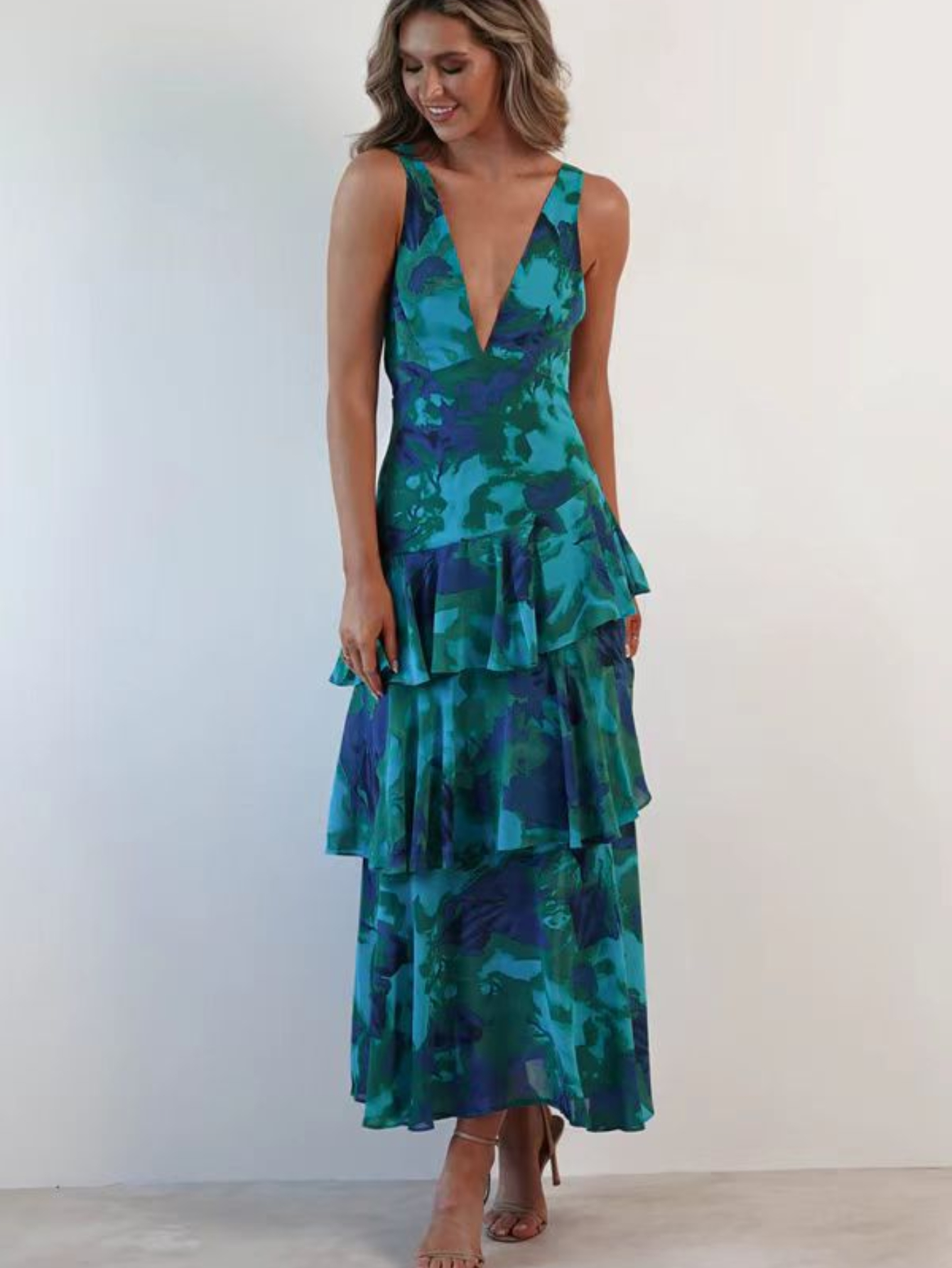 Sexy Tierred Ruffles Chiffon Prom Party Dresses For Women Floral Print A Line Maxi Dress Corset Back Sundress