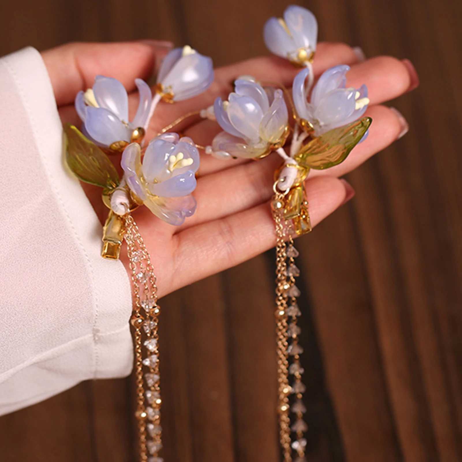 2pcs Pearl Tassel Hair Clip Purple Flower Hairpin Chinese Hanfu Hair Accessories Fairy Step Shaking Vintage Wedding Hair Jewelry Z250605