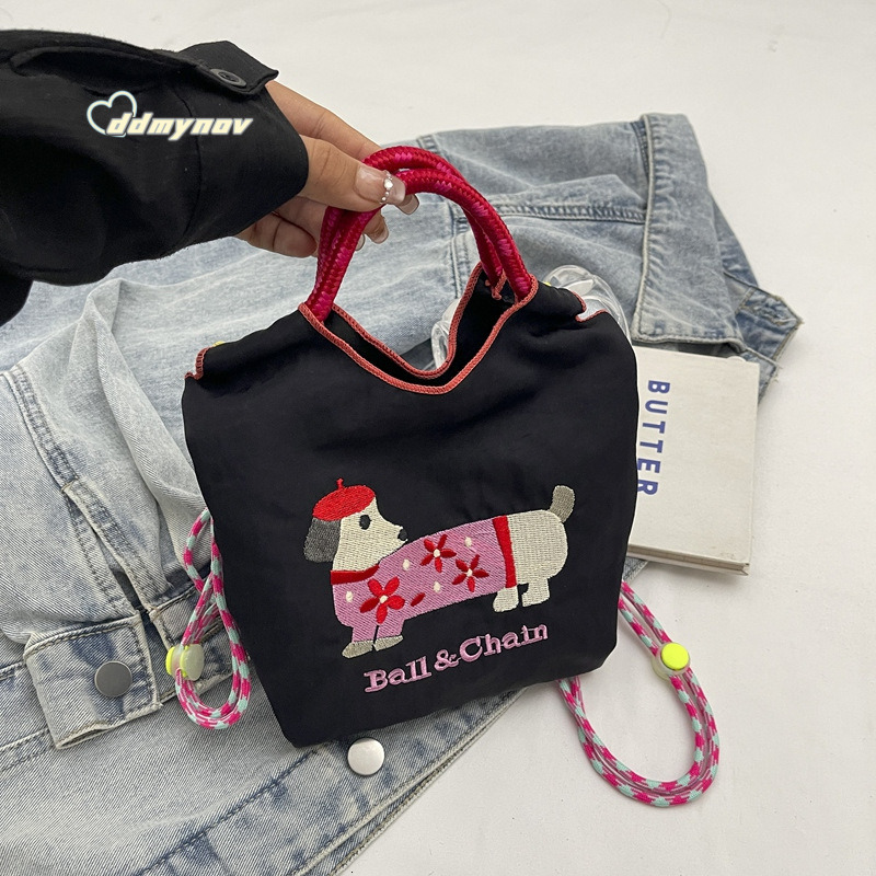 Ins Style Handbag for Women Cute Dachshund Embroidered Shoulder Trendy Fashion Lightweight Casual Crossbody Bag ddmynov